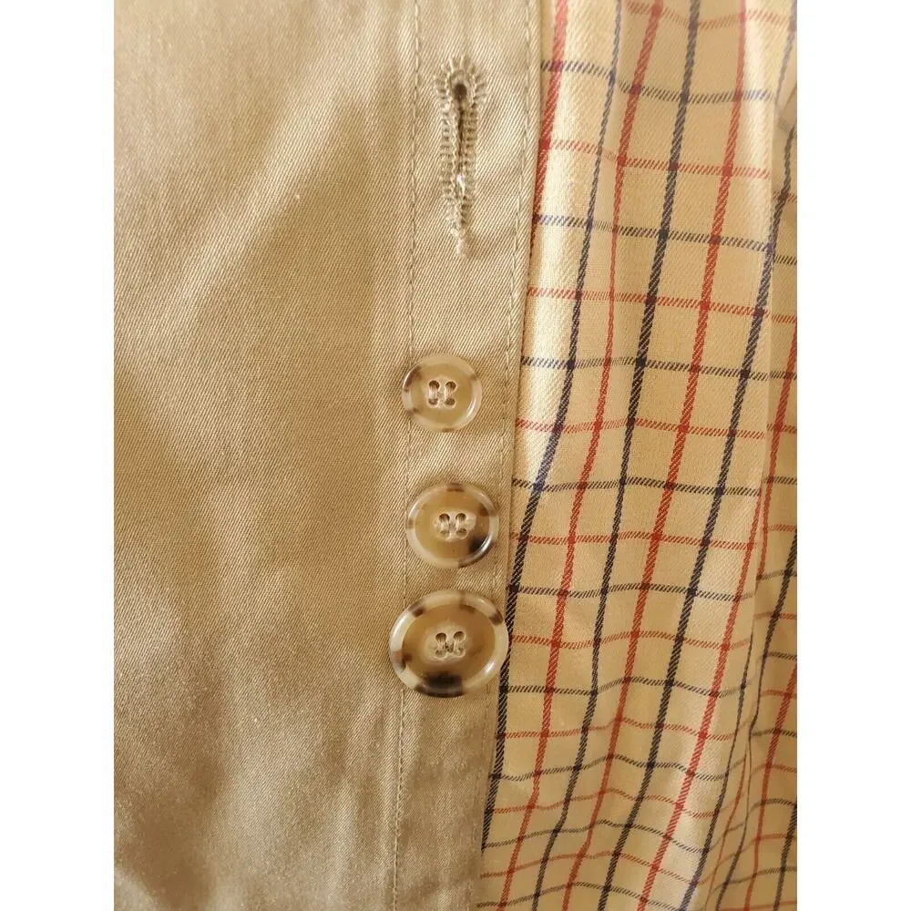 Classic Belted Trench Rain Coat Tan w/ Check Plaid Lining, Men's Size XL (40)